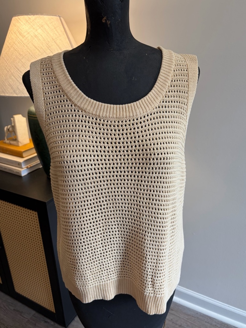 Apricot Tan Crochet Knit Sleeveless Tank Size XL Beach Boho Country Festival